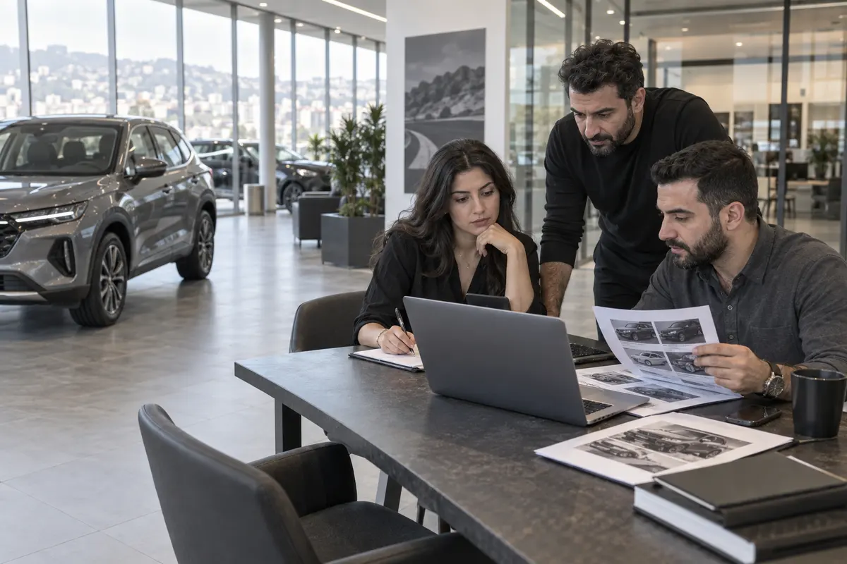 Dealership team reviewing a vehicle opportunity