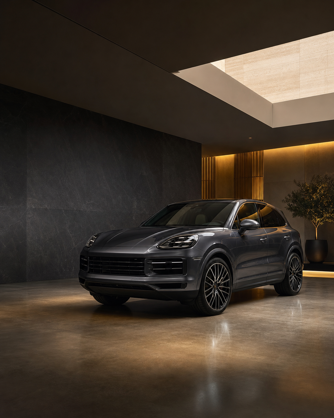 Custom Motorhaus visual of a vehicle displayed in a modern showroom